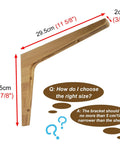 Set Of Eight Premium Wooden L Brackets For Floating Shelves With Mounting Screws showing dimensions and solid wood design