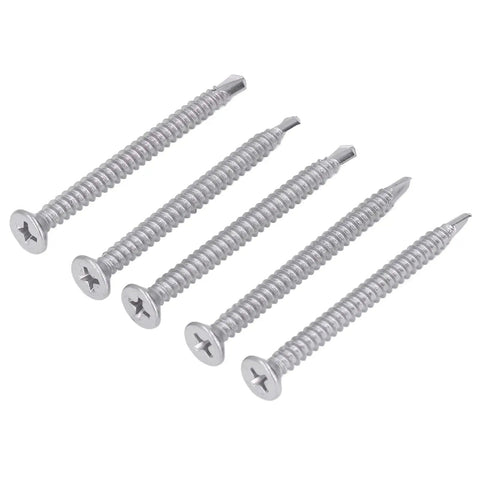 200 Pieces Self Drilling Screw Set 410 Stainless Steel Heavy Duty Cross Countersunk Head Fasteners For Metal To Wood DIY Construction 50mm Length M4.2 18