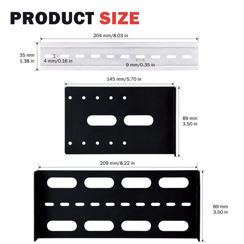 Dimensions and design of the 10 Inch 2U Adjustable DIN Rail Mount Bracket For DeskPi RackMate T1 T0 T2 T0 Plus T1 Plus TL1.