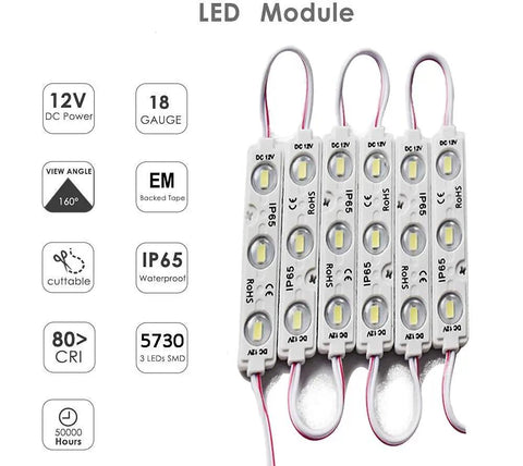 LED Sign Letter Modules 200 Pieces Spanning 99 Feet 6000K White Light 5730 SMD 150LM Per LED Module IP65 Waterproof