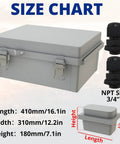 Heavy Duty Outdoor Junction Box Waterproof IP67 Plastic Enclosure With Mounting Plate And Two Three Quarter Inch NPT Ports Size Chart