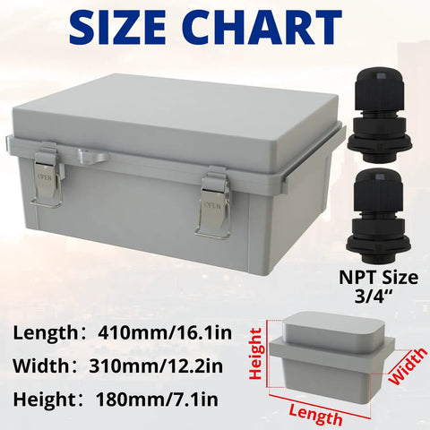 Heavy Duty Outdoor Junction Box Waterproof IP67 Plastic Enclosure With Mounting Plate And Two Three Quarter Inch NPT Ports Size Chart