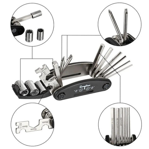 All In One Bike Repair Kit With 16 In 1 Multitool Tire Levers Spoke Wrench Hex Keys And Sockets For Road And Mountain Bikes