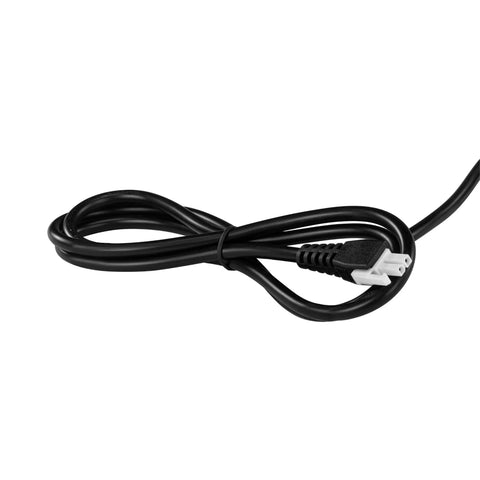 Close-up of a black power cord with a two-prong plug for the 12V Water Resistant Linear Actuator Built Tough With 2 Inch Stroke And 450 Lbs Of Force IP66.