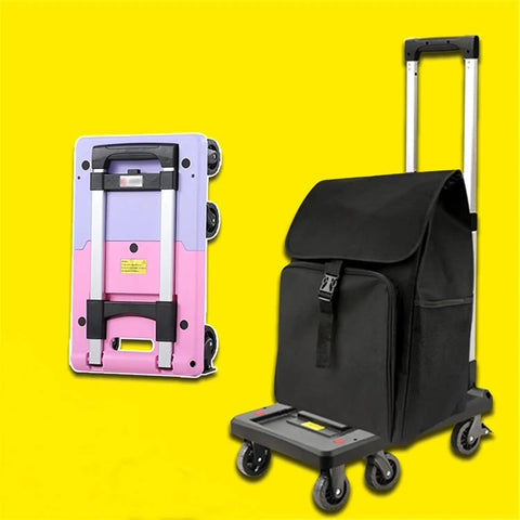 No Sweat Folding Platform Cart With 360 Swivel Wheels For Easy Hauling And Compact Storage Ultralight Utility Dolly displayed with a black bag.