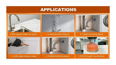 Solid Diamond Tile Hole Saw 13Pcs Kit For Porcelain Ceramic And Glass. Heavy Duty Vacuum Brazed Bits For Fast Drilling, High Speed Performance, Easy Installation, And Pro Results In Any Home Reno Job. applications for sinks, shower, pipes