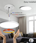 Easy installation of a 12 Inch Ultra Thin LED Flush Mount Ceiling Light Fixture Daylight White 5000K shown over a living room area.