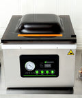Pro Grade Chamber Vacuum Sealer Packs A Solid Punch With Sturdy 16 Inch Seal Bar And Whisper Quiet Motor on kitchen counter.