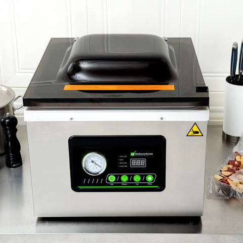 Pro Grade Chamber Vacuum Sealer Packs A Solid Punch With Sturdy 16 Inch Seal Bar And Whisper Quiet Motor on kitchen counter.
