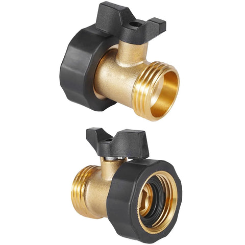 Two Pack Garden Hose Shut Off Valve With Easy Grip Rubber Handle Brass Construction Rust Resistant Durable Water Control For Lawn And Garden Ideal For Quick No Fuss Shut Off, brass valve pair