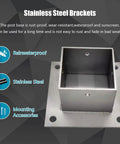No Sweat Installation Heavy Duty Wood Post Base Brackets With Stainless Steel Railing Supports And Rust Resistant Column Protectors For Gazebo Deck Pergola And Fence Build, showing stainless steel bracket with waterproof features.