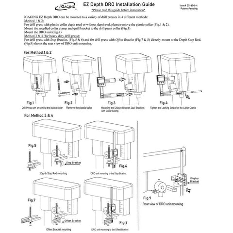 EZ Depth DRO installation guide for Drill Press Digital Readout EZ Depth With Large LCD Display Inch mm And Fraction Readouts