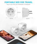 European To US Plug Adapter 1 Pack For Travel Ready Use Converts Type C E F Sockets To USA Power Europe To America Travel Converter Ideal For Spain France Germany And More, shown with size dimensions and smartphones for scale.