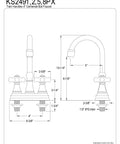 Technical diagram showing dimensions of the Governor Two Handle Deck Mount Bar Faucet in Oil Rubbed Bronze with Half Inch IPS Connection.