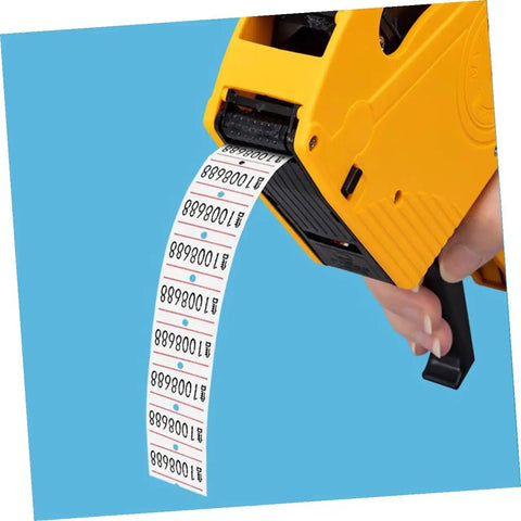 Yellow pricing machine with 4000 Pcs Small Pricing Labels On Rolls, Blank Price Tags For Retail Pricing Machines, Self Adhesive Price Stickers.