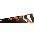 Badass 15 Inch Hand Saw With 8 Tpi Coarse Triple Ground Teeth Cuts Hardwood Fast Using Sk5 High Carbon Steel For Aggressive Ripper Action And Includes Smart Edge Guard, showing blade and handle.