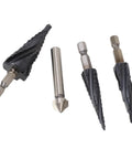 Heavy Duty Step Drill Bits With 4 Spiral Flutes Made From M35 Cobalt for Smoother Drilling In Metal Wood And Plastic With Quick Size Removal For Stainless Steel And Aluminum Jobs, 4-piece set