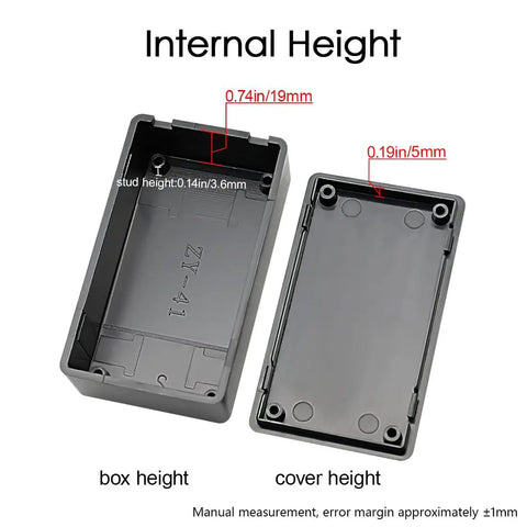 Hella Durable Abs Project Box 5 Pack Small Electrical Junction Enclosure For Pcb Projects And Hobby Builds No Hassle Snap Lid Dustproof Housing Quick Assembly 2 8 X 1 7 X 0 9 Inch Black showing internal height measurements.