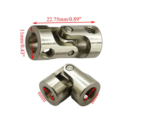 5Pcs 6mm To 6mm Universal Joint Motor Shaft Couplers Rotatable Coupling Steering Connectors, steel construction with dimensions labeled