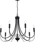 Black 7 Light Rustic Industrial Candle Chandelier For Dining Room Farmhouse Pendant Light With Adjustable Chain And Elegant Arm Design