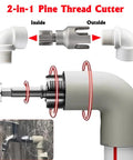 Heavy Duty Pipe Threading Kit With Internal And External Threader For 1/2 And 3/4 Inch Pipes, showing threading process on pipes