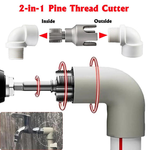 Heavy Duty Pipe Threading Kit With Internal And External Threader For 1/2 And 3/4 Inch Pipes, showing threading process on pipes
