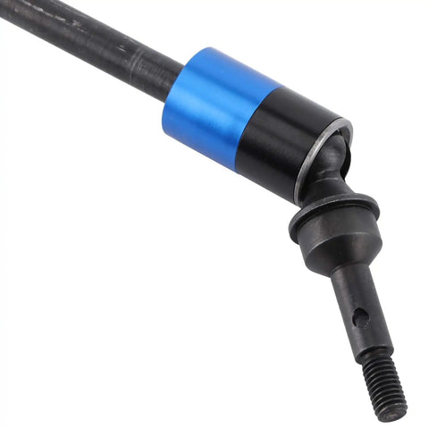 Close-up of Beefy Hardened Steel Driveshaft Axles CVD Upgrade Kit For RC Cars, blue and black component detail.