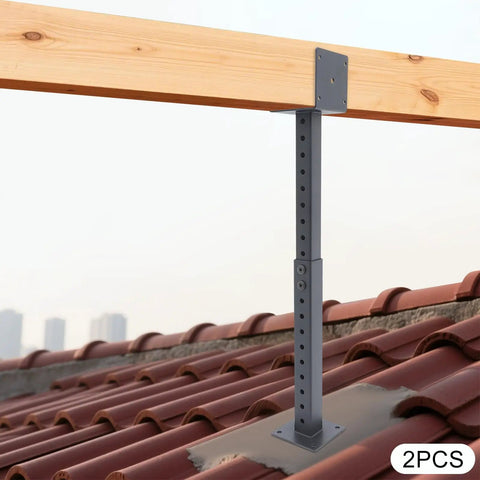 Beefed Up Heavy Duty Adjustable Wood Beam Brackets Set, 2 Pack For Pergola Gazebo Patio Roof Support Beams, Rust Resistant Iron With High Temperature Paint Finish, Easy Mount DIY Roof Riser Brackets
