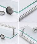 Tempered Glass Bathroom Shelf With Towel Bar 20 Inch Wall Mounted Storage Unit In Brushed Stainless Steel SUS 304