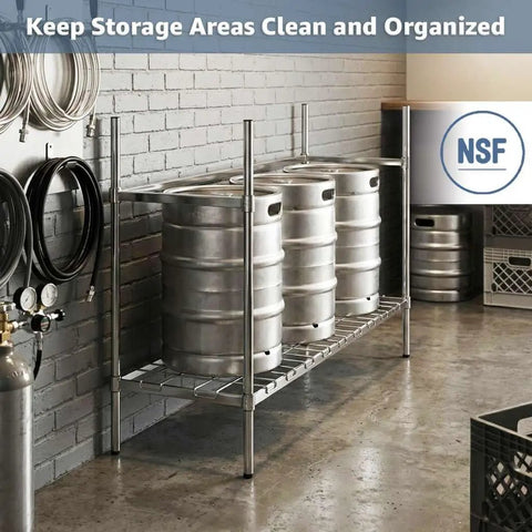 Heavy Duty Industrial Keg Rack With Adjustable Wire Shelves For Commercial Kitchens NSF Certified Steel Beverage Storage Rack Built Tough For The Long Haul Supports 800 Pounds Per Shelf