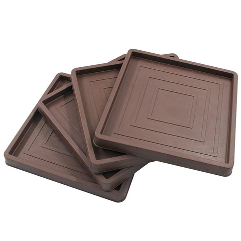 4 Pack 3.5 Inch Brown Rubber Square Furniture Coasters, Non Slip Caster Cups For Hardwood Floors, Leg Protectors And Floor Pads