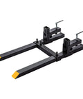 Clamp On Pallet Forks For Tractor Bucket With Adjustable Stabilizer Bar, 43 Inch Length, 2000 Pound Capacity, black finish