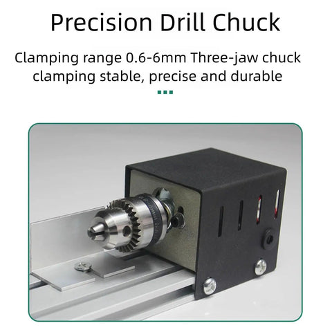 Precision Drill Chuck for High-Torque Mini Lathe Machine For Wood And Metal With 7-Speed Settings, 0.6-6mm clamping range.