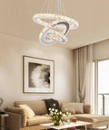 Modern 3 Ring Crystal Chandelier With Adjustable Stainless Steel Pendant Lighting LED Ceiling Fixture For Living Room