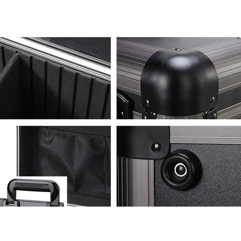 Close-up details of Heavy Duty Aluminum Tool Organizer Case With Weather And Dent Resistant Build Double Key Lock Padded Dividers