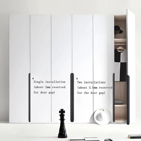 Hidden Door Knob Set With Concealed Handles For Cabinets And Wardrobes installed on a white wardrobe, highlighting door gap spacing.