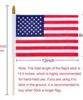 12 Pack 8x12 Inch Handheld American Flags On Wooden Sticks With Kid Safe Spear Top For Memorial Day And Fourth Of July Decor, Durable Polyester US Flags, 14.5 Inch Total Length, Fade Resistant Patriotic Party Supplies, flag dimensions illustration