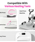 Image showing compatibility of Go To Nonstick Teflon Paper For Heat Press Pro Grade Ten Sheets Eight Point Five By Eleven Inches with various heating tools.