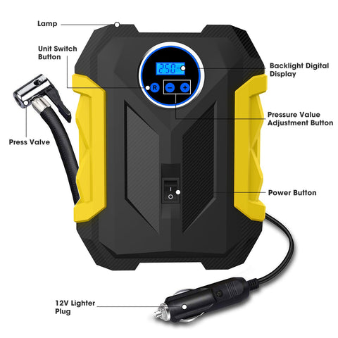 Portable Car Tire Inflator With LED Light No Fuss Auto Shut Off Digital Air Compressor For 12V DC Quick And Easy Tire Pump