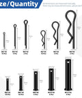 All Purpose Clevis Pin Kit With Cotter Pins And R Clips In 11 Sizes, 67 Piece Set Black Finish For Industrial Hardware