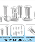 Rivet Set 400Pcs with Storage Box Aluminum Solid Rivets Knurled Shanks in 8 Sizes M2 M2.5 M3 M4 Semi Round Head