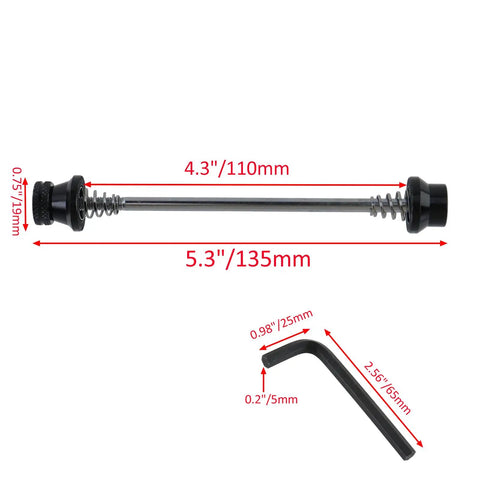 Locking M5 Hex Bike Wheel Skewers Quick Release Anti Theft Set With Hex L Wrench, 4.3 inch inner width, size labeled
