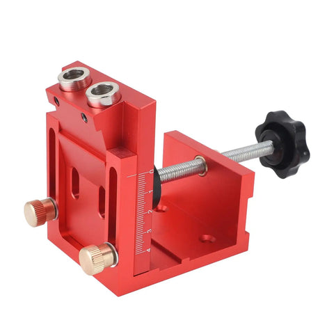 Red Versatile Pocket Hole Jig Tool Kit For DIY Woodworking With Joint Angle Guides, pro grade aluminium design.