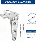 Image showing Heavy Duty Stainless Steel T Hinge Marine Grade 316 Hinges For Boat Hatches Toolbox Doors And Gates 4 by 2 Inch 2 Pack with dimensions.