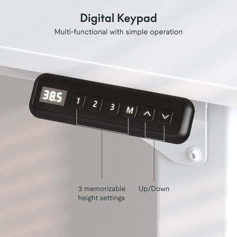 Digital keypad for Massive 63 X 28 Electric Standing Desk Built With A Badass Four Leg Frame with height adjustment settings.