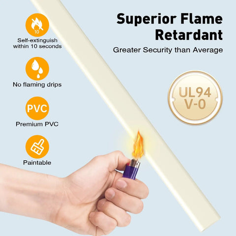 Straight Up Sturdy Beige Cord Hider And Wall Cable Cover Fits 2 To 3 Wires Fire Resistant showcasing flame retardant PVC material.