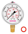 Glycerin Filled Pressure Gauge For Gas And Liquid Pressure 0 To 160 Psi Two And A Half Inch Dial Stainless Steel Case With Vent Valve One Quarter Inch NPT Lower Mount Built To Last Workhorse Grade With Shock Resistant Performance.
