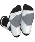 Fresh Black And White Grid Pattern Ankle And Crew Socks Men Women Unisex Athletic Daily Workout Breathable Polyester Blend viewed from above
