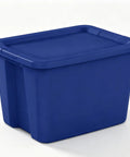 Built Tough 18 Gallon Blue Plastic Storage Tote Bin Featuring A Secure Snap On Lid For Zero Hassle Home Organization And Reliable Gear Storage Year Round, side view