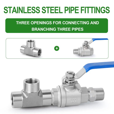 Forged 304 Stainless Steel Tee Pipe Fitting 1/2 Inch NPT Female Three Way Adapter With Three Openings For Branching Pipes Heavy Duty Plumbing Connector